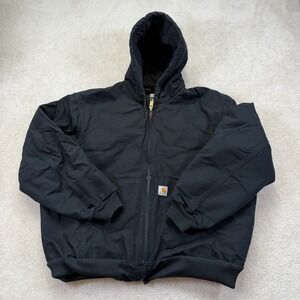 Carhartt Quilt Lined Hooded J140 Jacket Mens 2XL Black Union Helmets To Hardhats